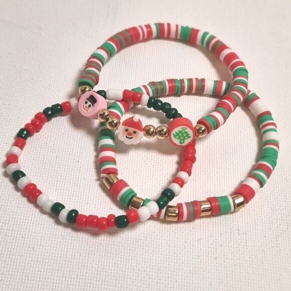Cb3-13 CHRISTMAS STACKING 3 BRACELET SET charm adjustable - Picture 3 of 4